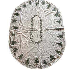 VTG Vintage Retro Christmas Tablecloth w Holly, Village/Church Scene 61”x80